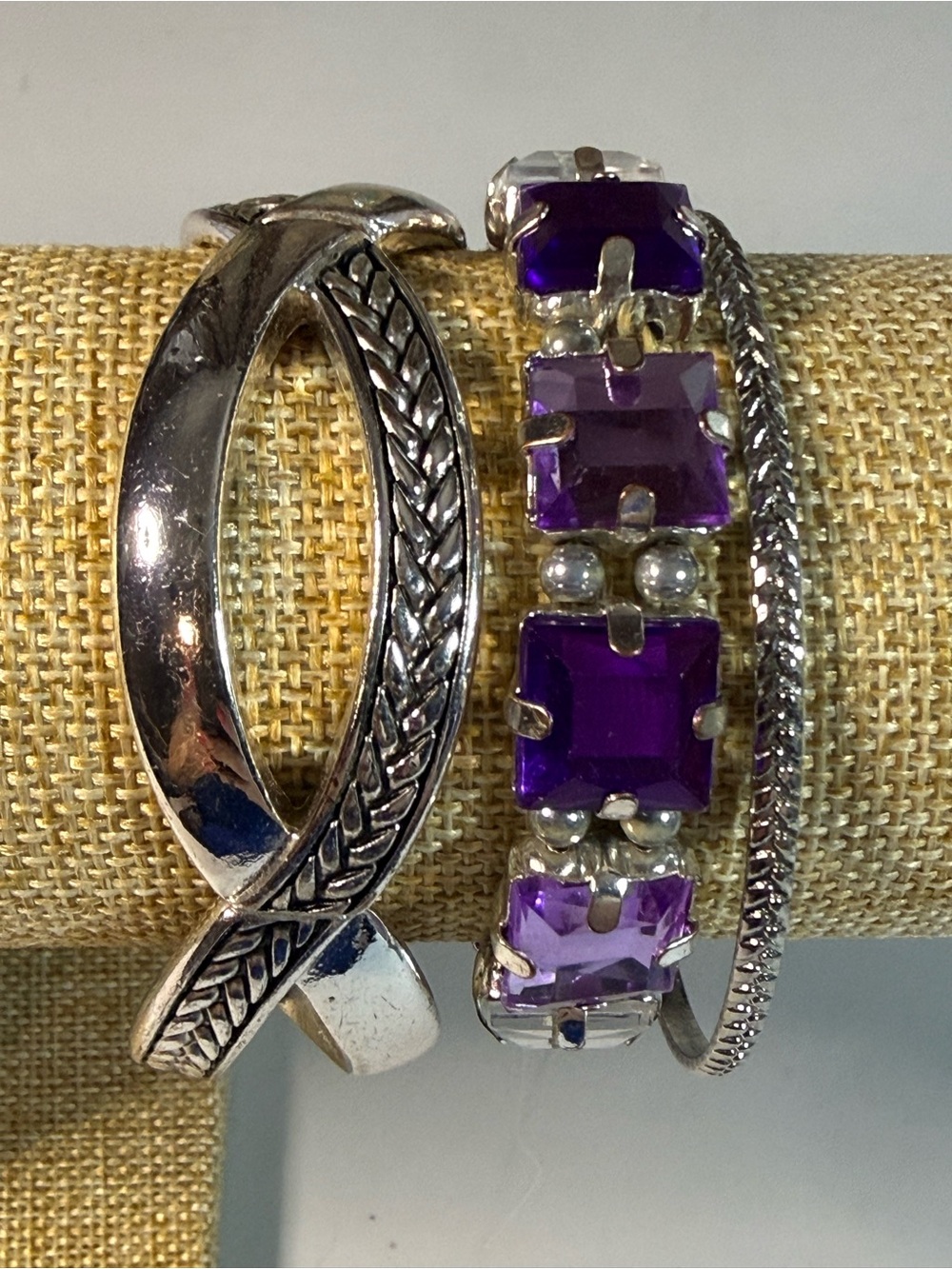 Personally Curated Silver-Tone Purple Crystal Stretch Bracelet Stack B14